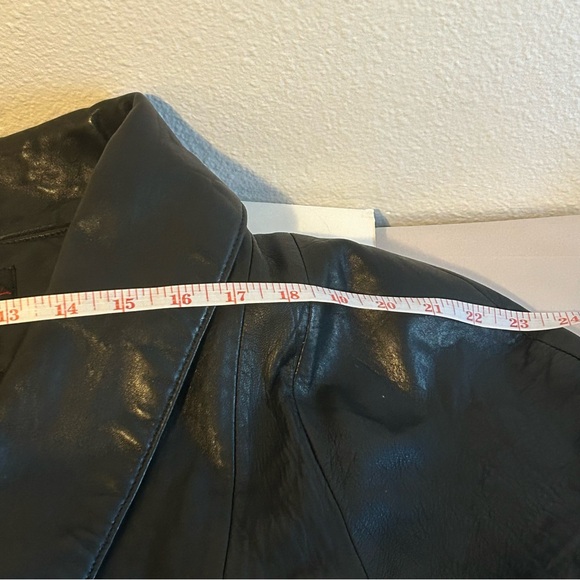 Vintage oversized buttery leather long black coat jacket puffed shoulder size M - Picture 13 of 15